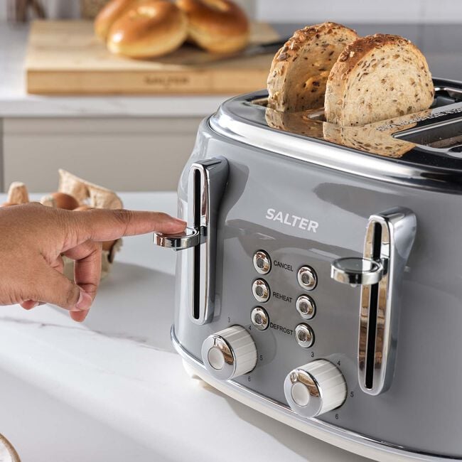 SALTER RETRO GREY CURVED BODY 4 Slice Toaster