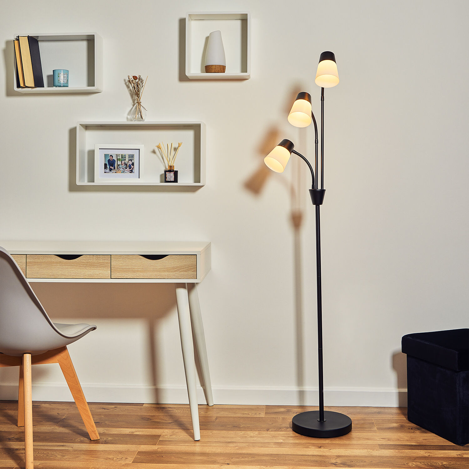 3 Shade LED Floor Lamp Black Home Store More
