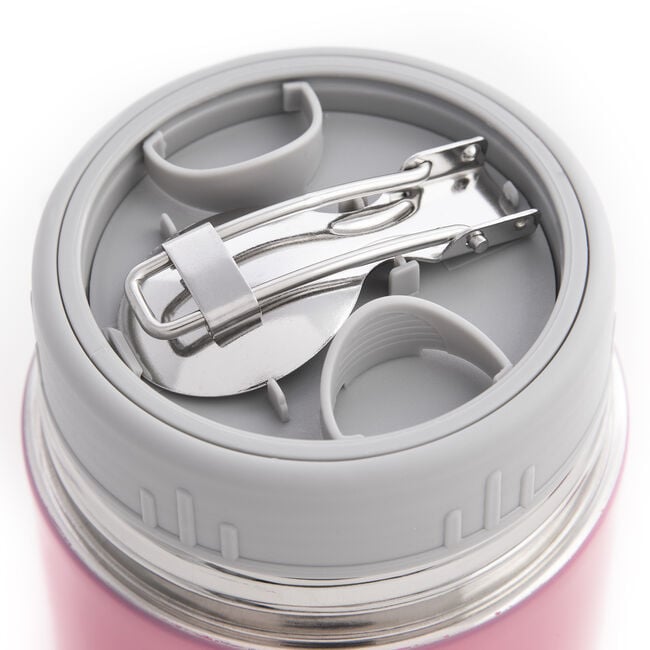 Stainless Steel Pink Soup Flask with Spoon 470ml
