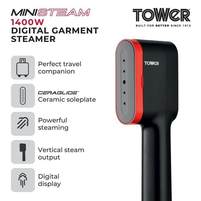 TOWER 1400W DIGITAL Garment Steamer Red