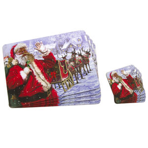 Santa & Sleigh Mats & Coasters 4 Pack