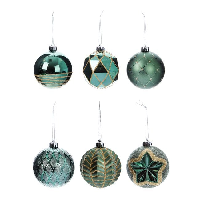 6-Pack Green Luxury Bauble Set