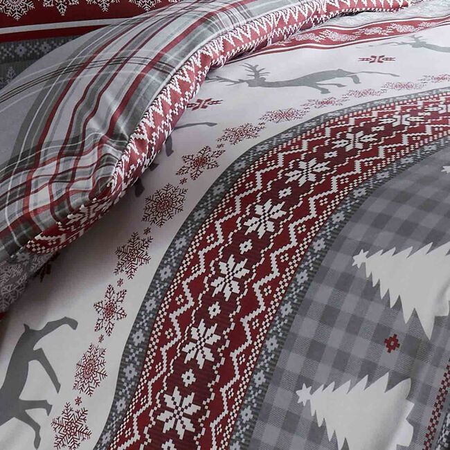SINGLE DUVET COVER Brushed Cotton Fairisle Deer