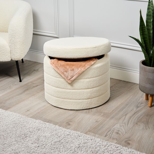 BOUCLE NATURAL FOLDING STORAGE Ottoman with Table