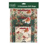 3 Christmas Gift Bags - Green Robin