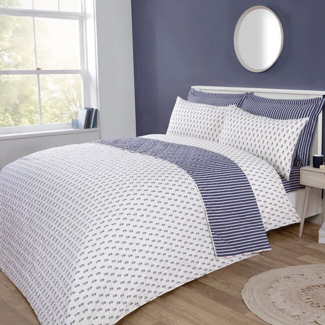 Junia Bedspread 200cm x 220cm - Navy/Natural