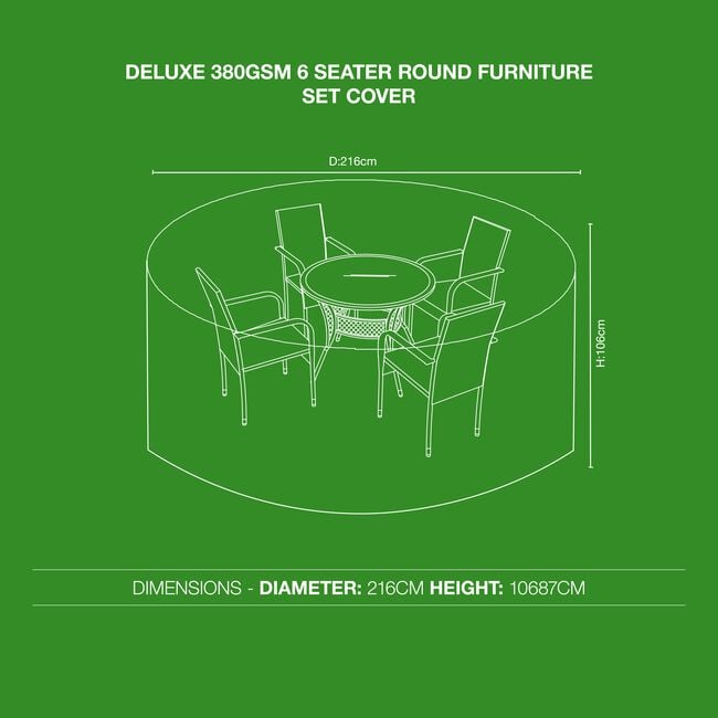 Deluxe 380GSM 6 Seater Round Furniture Set Cover 