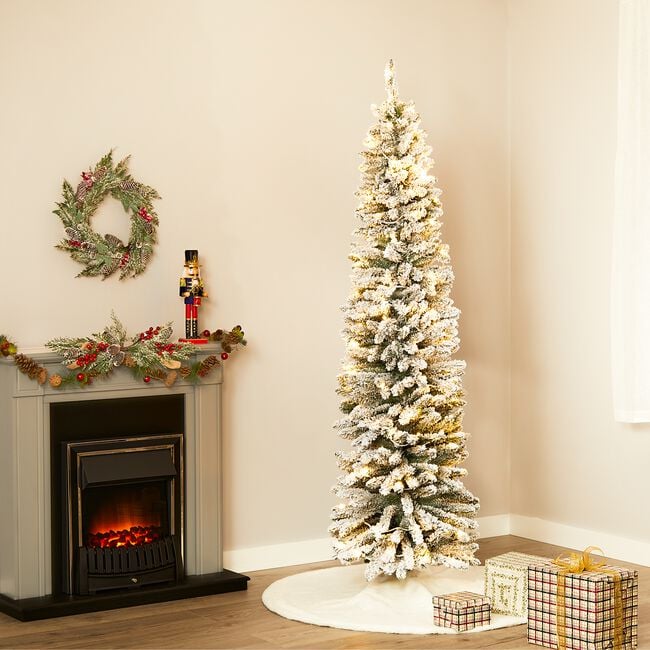 Oregon 7ft Pre Lit Slim Snowy Christmas Tree