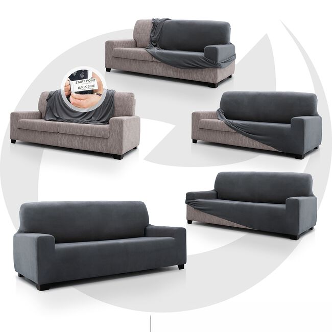 REGAL MILLS EASYSTRETCH VELVET DARK GREY  4 Seater Sofa Cover