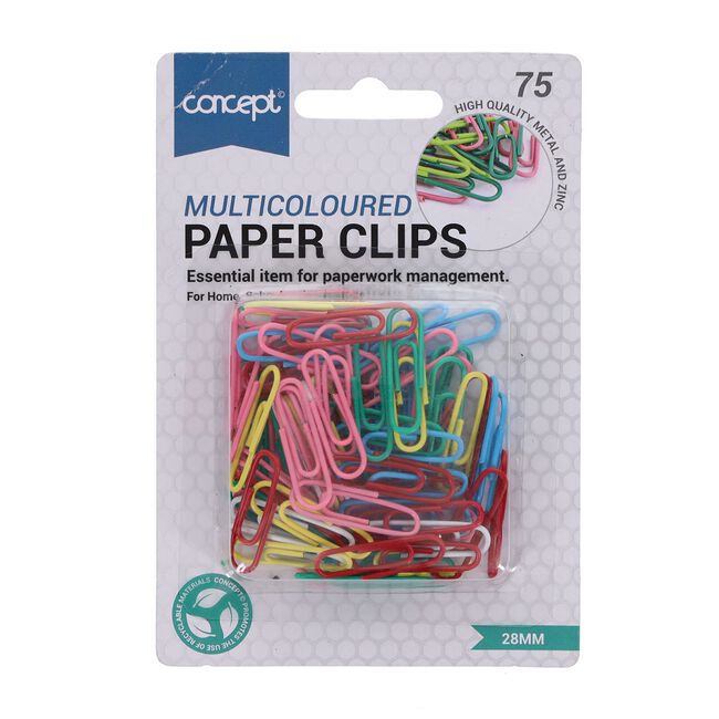 Concept Coloured Paper Clips 75 Pack