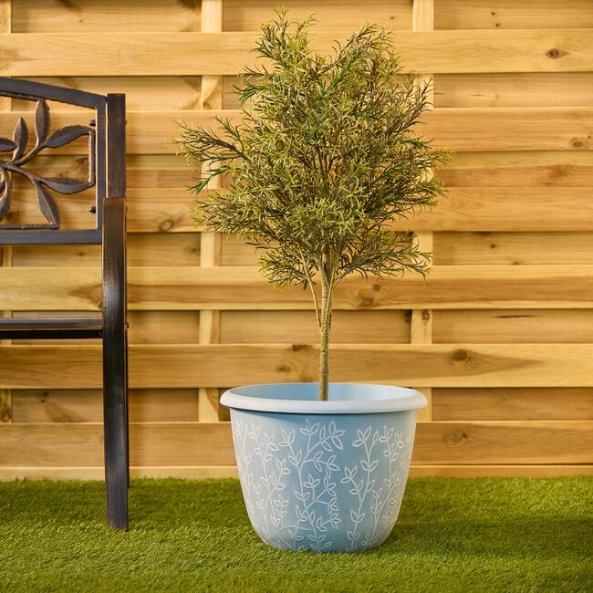 14" BLUE Floral Serenity Plant Pot