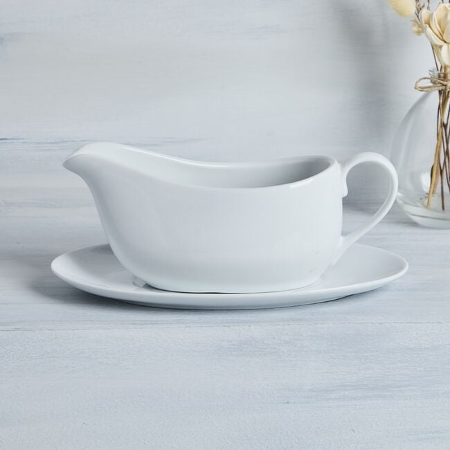 Abney & Croft White Gravy Boat with Stand