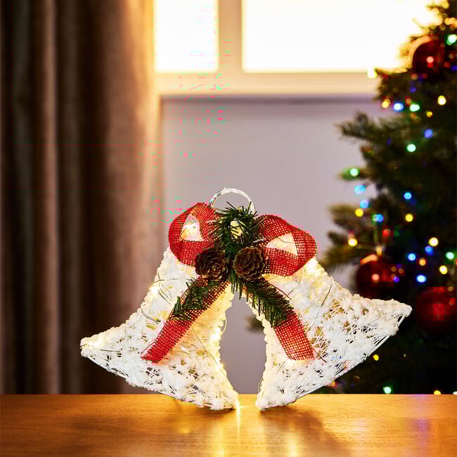 Light Up Snowy Christmas Bells 30cm