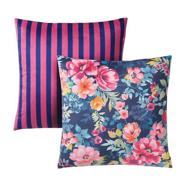Floral Stripe Navy Cushion 45cm x 45cm