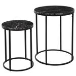 Set of 2 Side Tables Large - Marble Finish Black