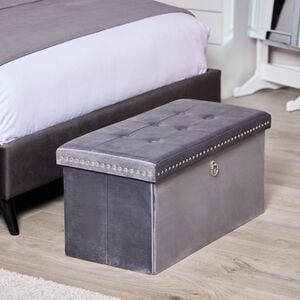 Velvet Foldable Large Charcoal Ottoman