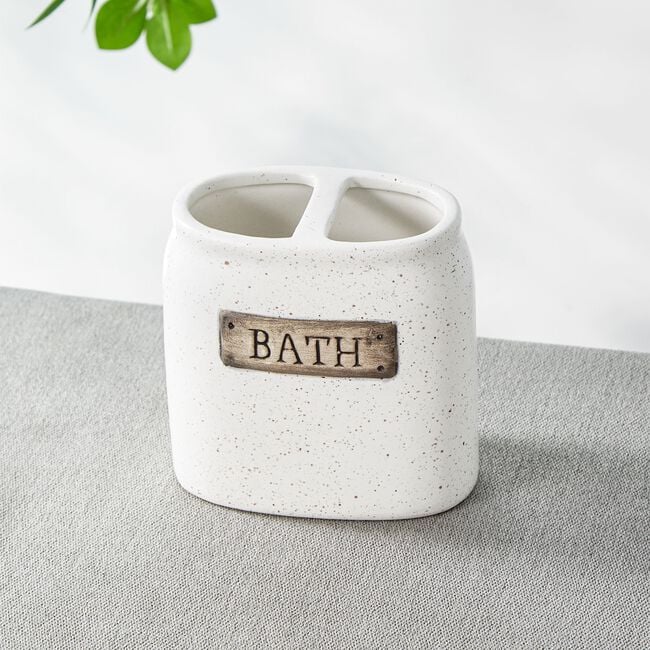 Rustic Ceramic Toothbrush Holder - White