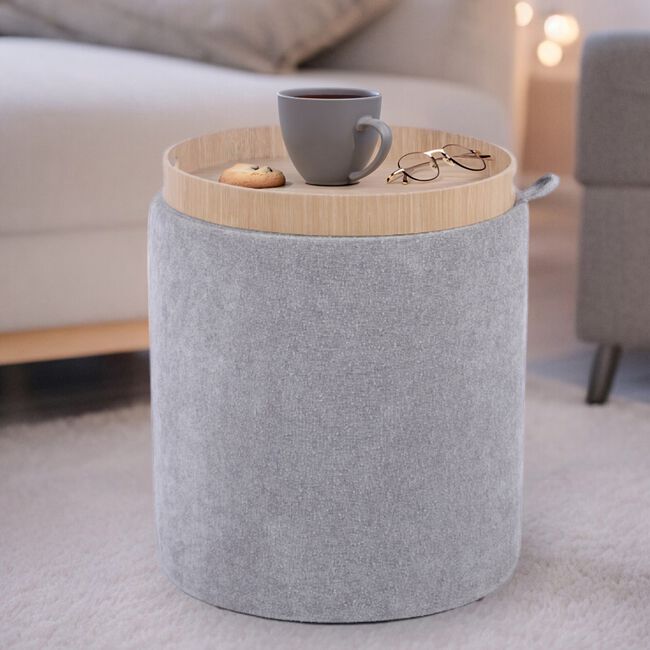 LARGE LIGHT GREY OTTOMAN With Tray