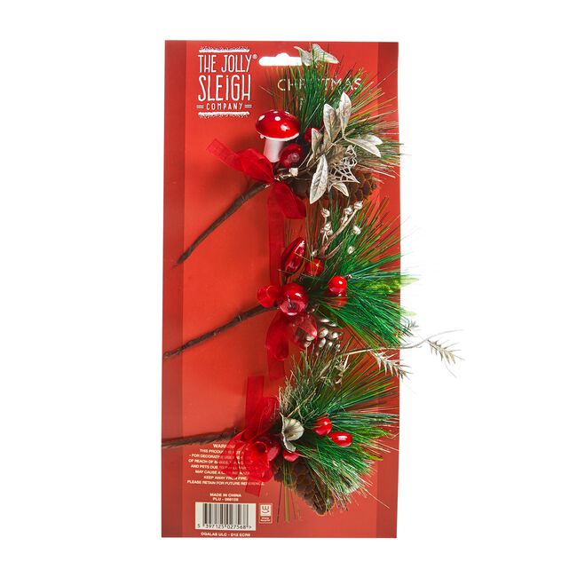 Christmas Berry & Bow Picks 3 Pack