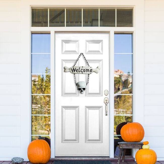 Skull And Bone Hanging Welcome Sign
