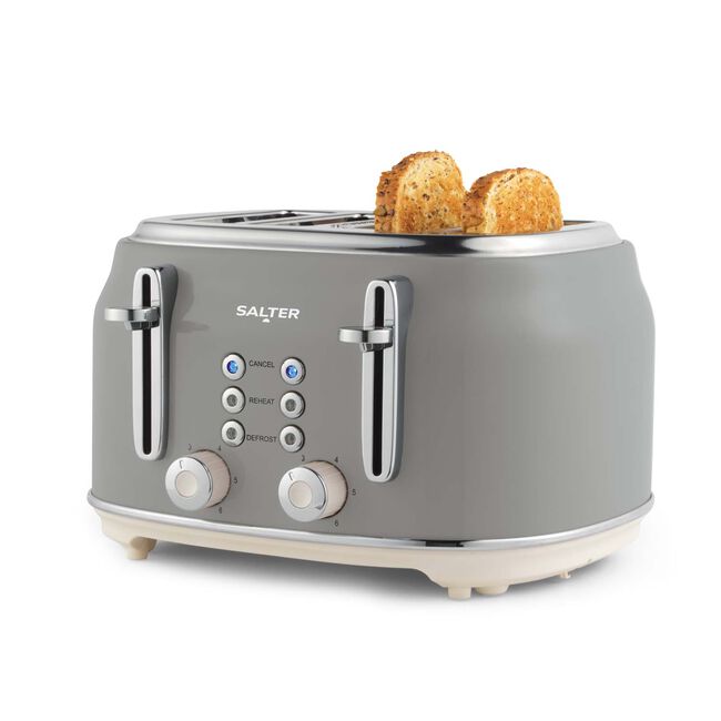 SALTER RETRO GREY CURVED BODY 4 Slice Toaster