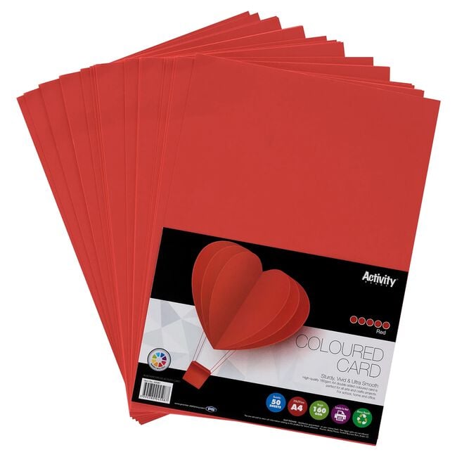 Premier Activity A4 160gsm Card 50 Sheets - Red