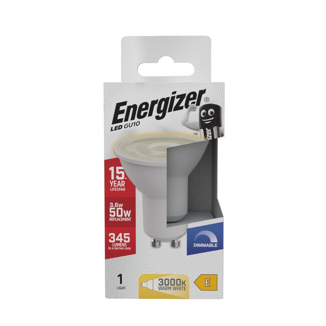 Energizer GU10 LED Bulb 3.6W (EQ50W) 375LM