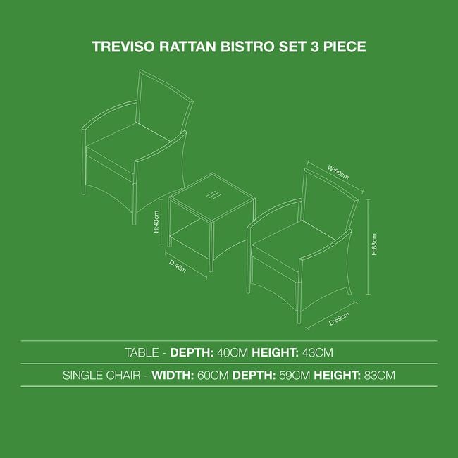 Treviso Rattan Bistro Set 3 Piece