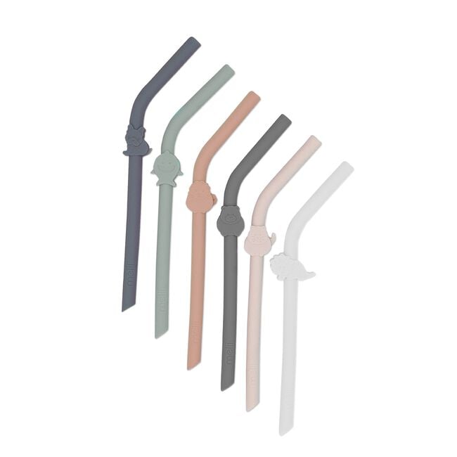 Melii 6 Silicone Animal Straws with Cleaning Brush