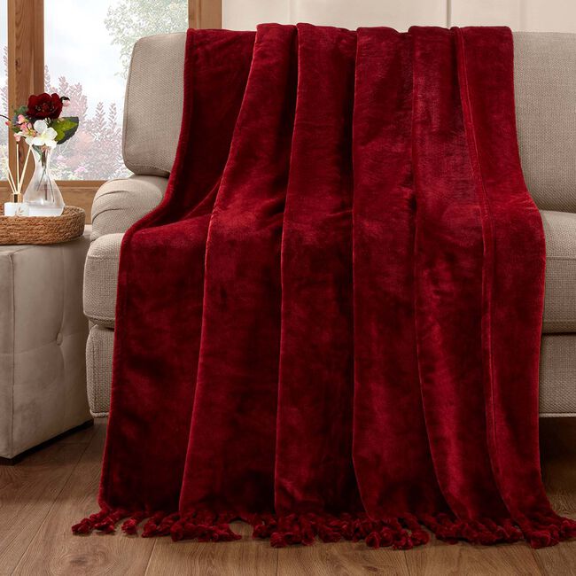 RUANE TASSEL FLEECE WINE 150x200cm Throw 
