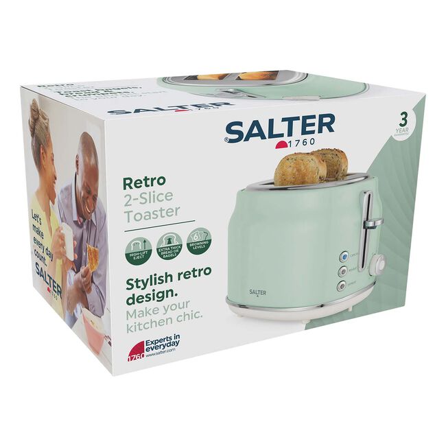SALTER RETRO GREEN CURVED BODY 2 Slice Toaster
