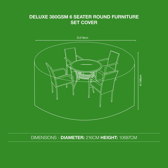 Deluxe 380GSM 6 Seater Round Furniture Set Cover 