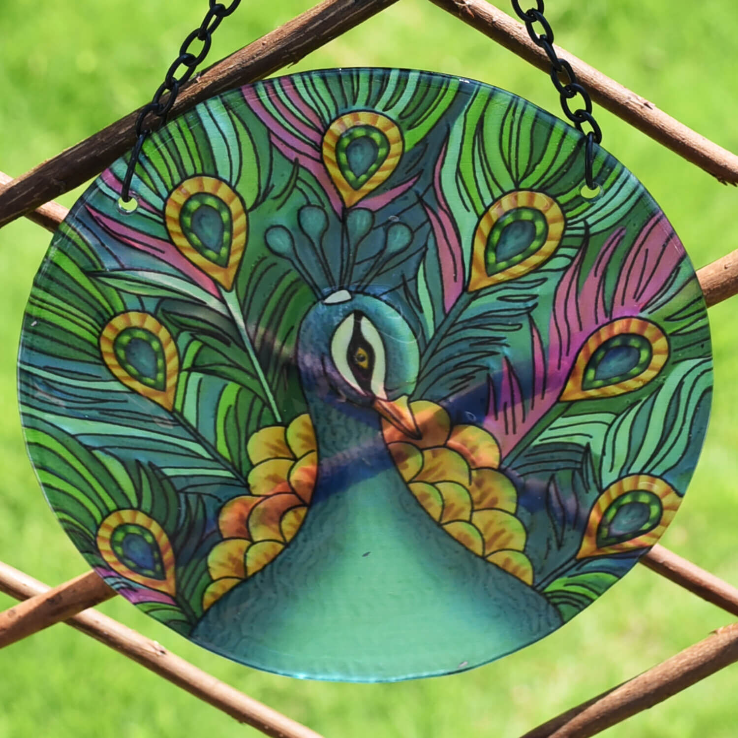 Hanging Glass Peacock Garden Wall Art Home Store More