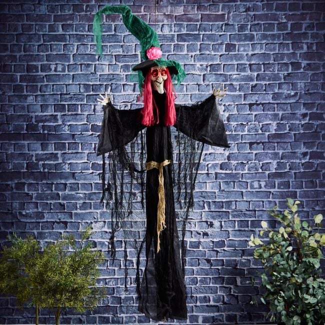 1.5m Light Up Hanging Witch With Green Hat