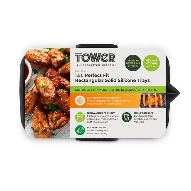 Tower Black Rectangular Air Fryer Tray - 2 Pack