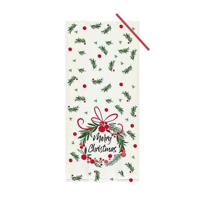 Merry Christmas Wreath 20 Cello Treat Bags