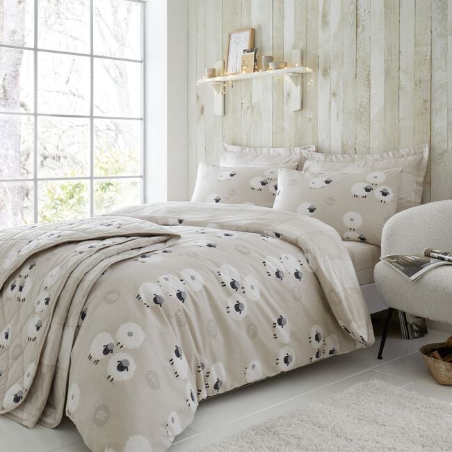 SUPERKING DUVET COVER Brushed Cotton Snoozy Sheep Nat