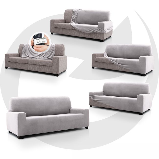 REGAL MILLS EASYSTRETCH VELVET SILVER 4 Seater Sofa Cover