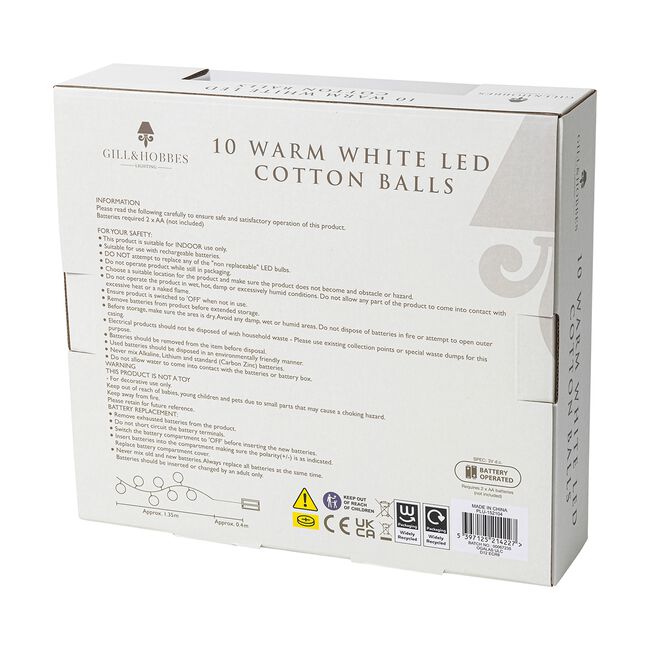 10 Warm White LED Cotton Balls