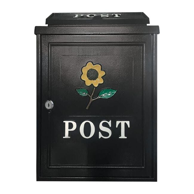 Postplus Sunflower Diecast Steel Letterbox Black