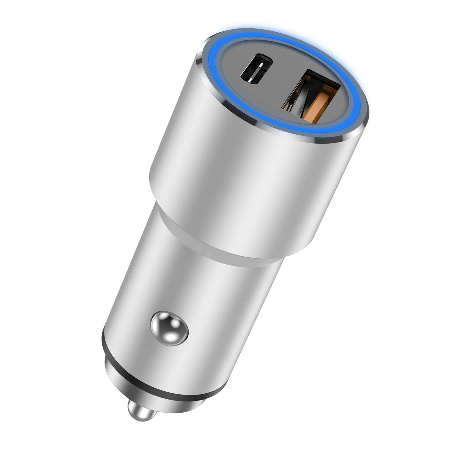 Budi Silver USB C Type Fast Car Charger Home Store More