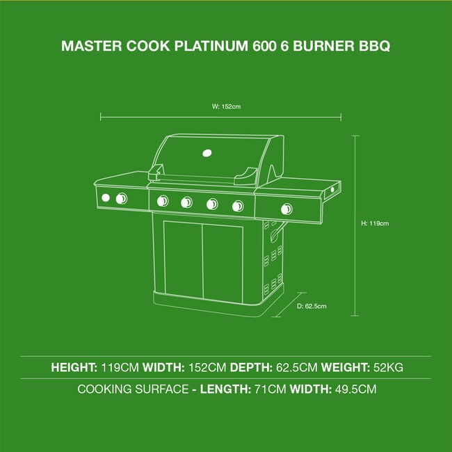 Master Cook Platinum 600 6 Burner Gas BBQ