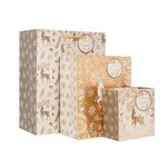 3 Gift Bags - Gold Reindeer