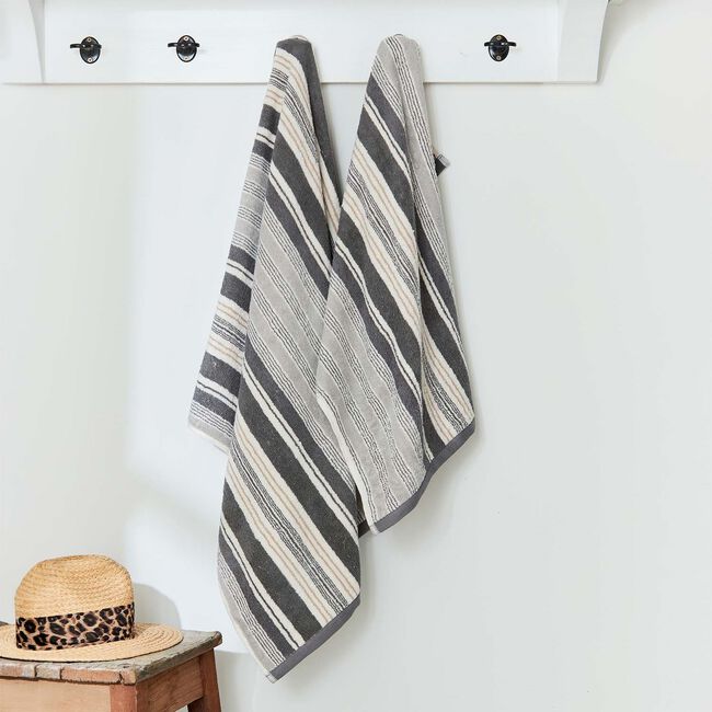 HELENA SPRINGFIELD BEACH HOUSE STRIPE LINEN & GREY Hand Towel 