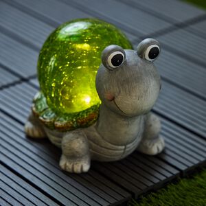 Solar Garden Light Turtle with Crackle Glass
