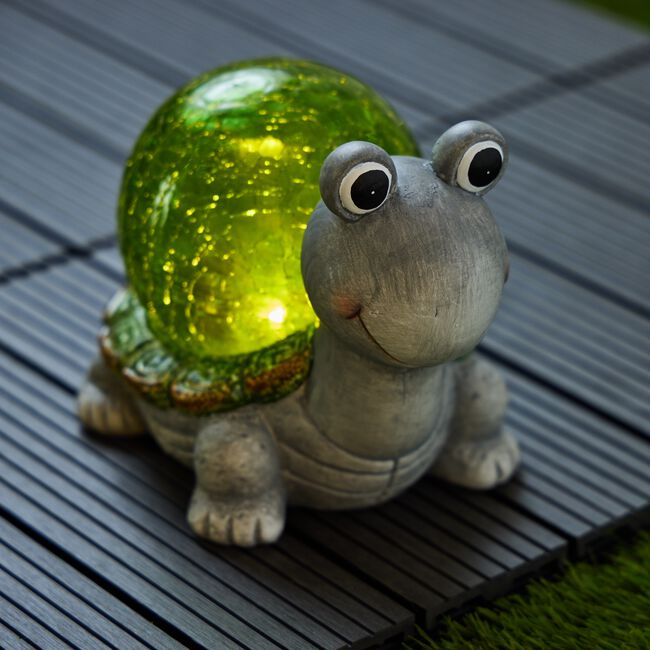 Solar Garden Light Turtle with Crackle Glass