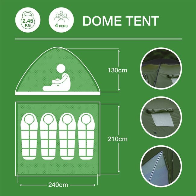 4 PERSON Dome Tent - Green