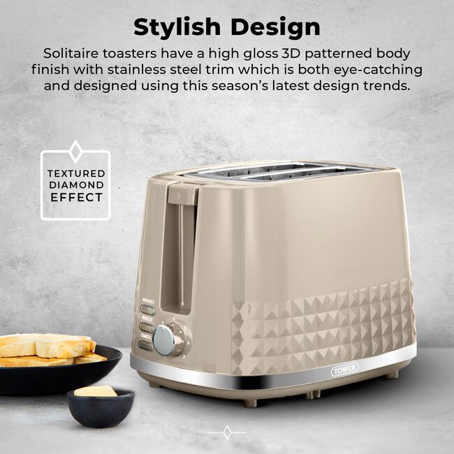 TOWER SOLITAIRE BEIGE 2 Slice Toaster
