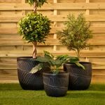 LEAF DESIGN Medium Black Washed Fibre Clay Pot