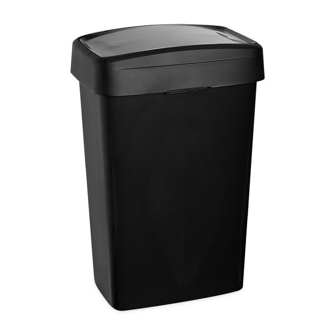 50L EZY STORAGE BLACK RECTANGLE SLIM SWING LID Bin